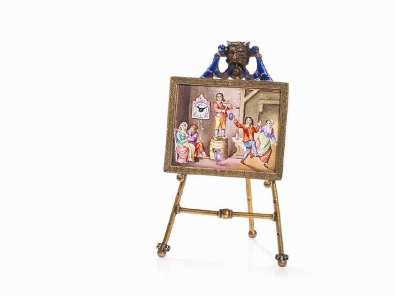 A Miniature Clock in the Shape of a Picture with Easel,