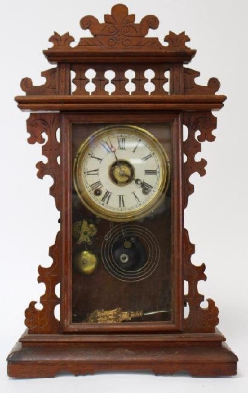 Mid to Late 19th century American Oak case kitchen clock