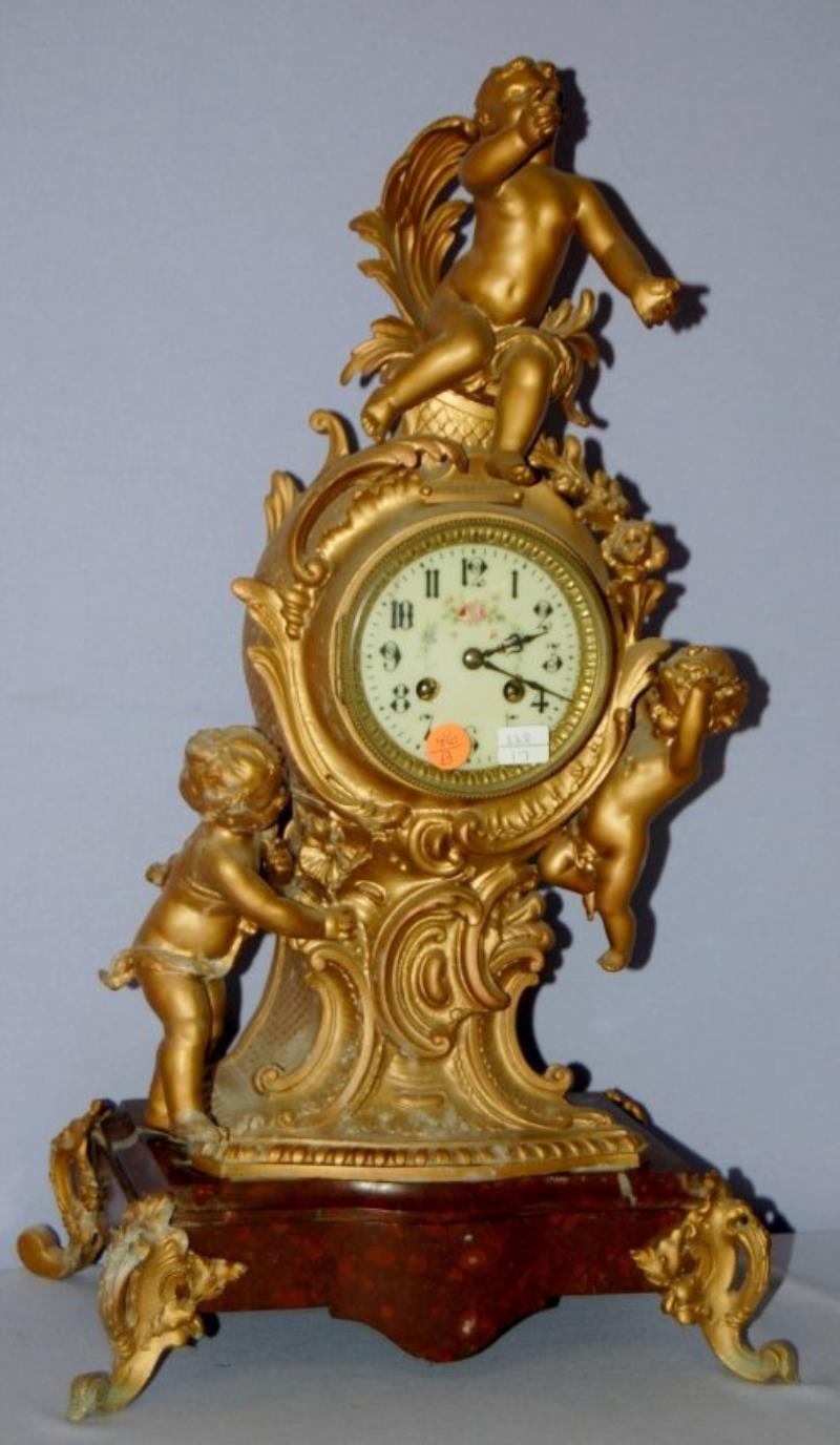 French Marble Figural Cherub Statue Clock