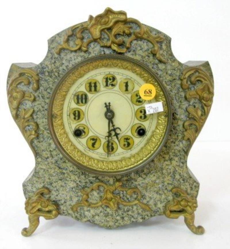 Marbleized Iron Case Mantle Clock