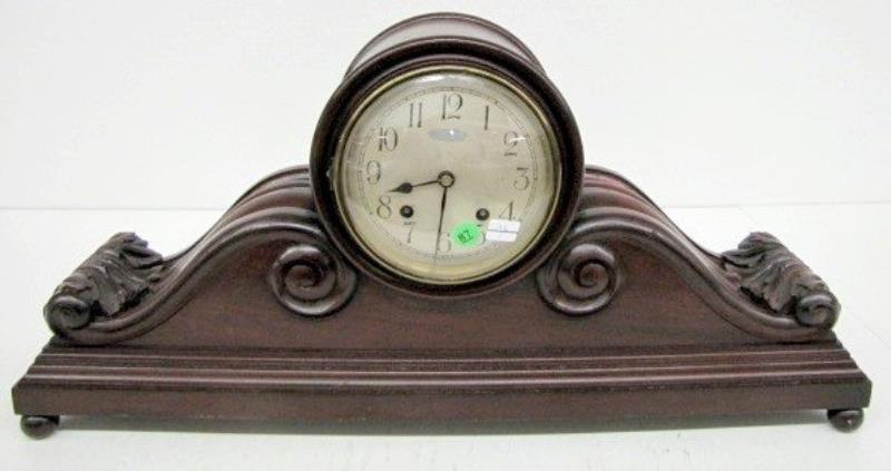 German Chiming Carved Tambour Shelf Clock