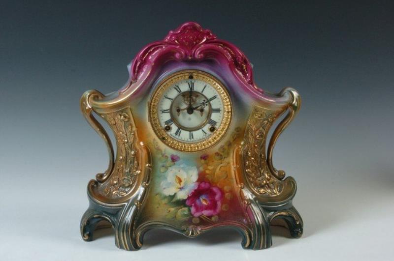 AN ANSONIA ‘LA LAYON’ ROYAL BONN CERAMIC CLOCK