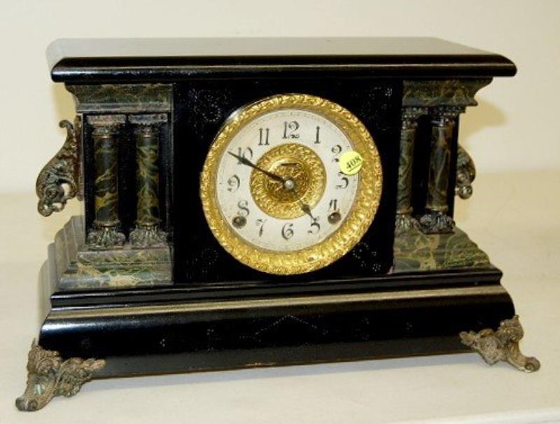 Ingraham Black Enamel Marbleized Mantle Clock