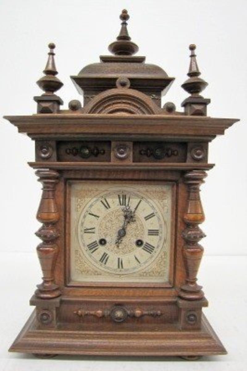 Ornate German Walnut Carved Shelf Clock