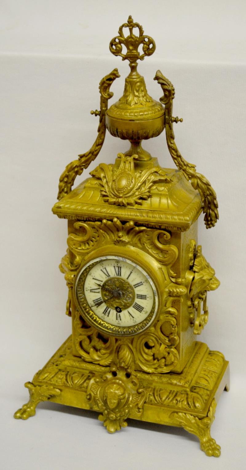 Antique French A.D. Mougin Brass Shelf Clock