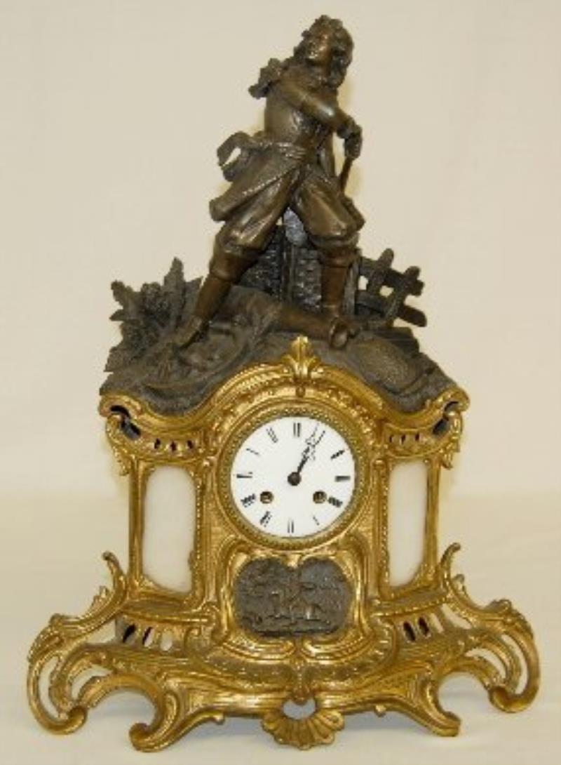 French Statue Clock With Soldier & Cannon