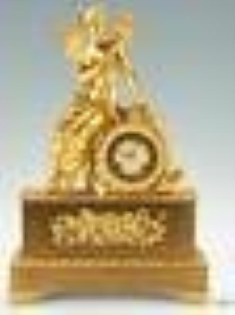 French 19th c. Gilt Bronze Mantle Clock with Winged