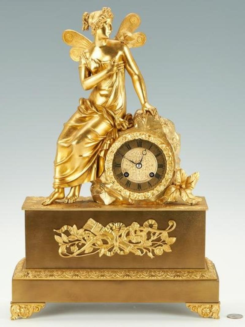 French 19th c. Gilt Bronze Mantle Clock with Winged
