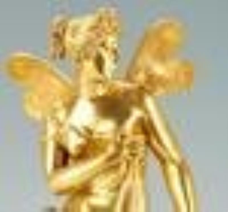 French 19th c. Gilt Bronze Mantle Clock with Winged