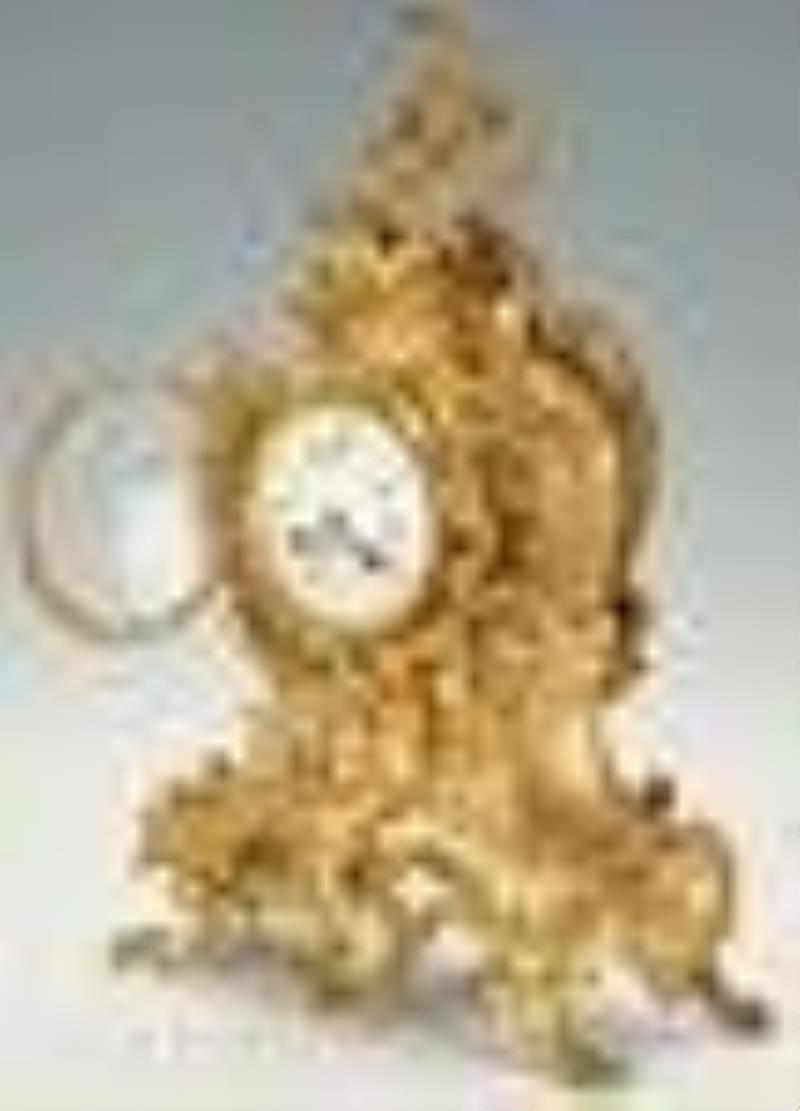 European Louis XV Style Gilt Bronze Mantle Clock