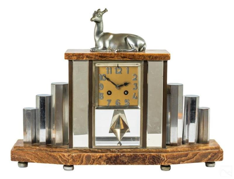 French Art Deco Figural Marble Clock & Garnitures