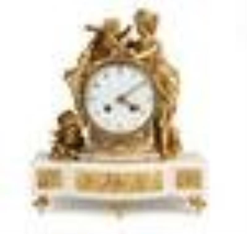 Gilt Bronze and Marble Figural Mantel Clock