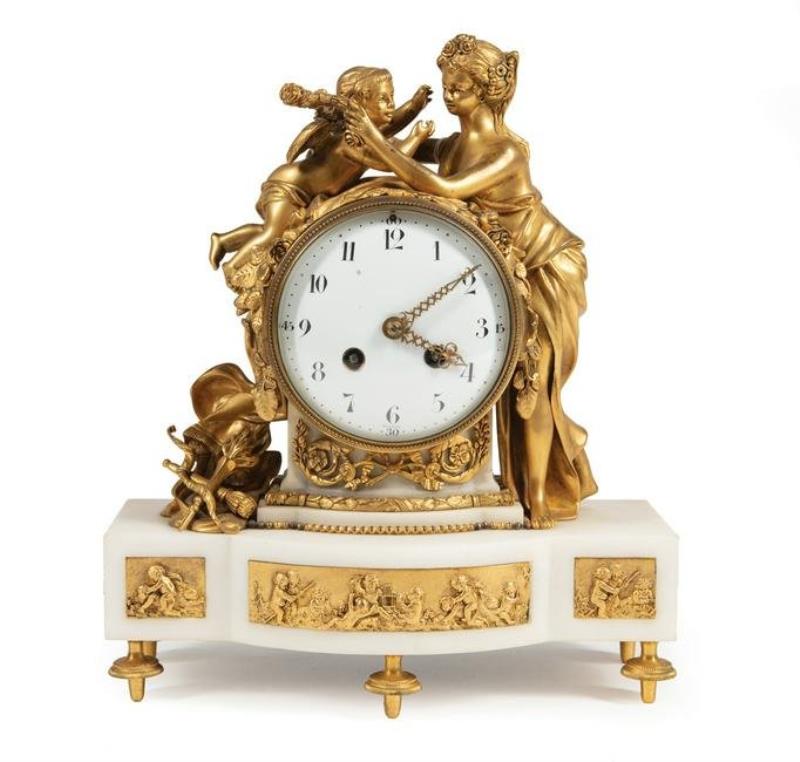 Gilt Bronze and Marble Figural Mantel Clock