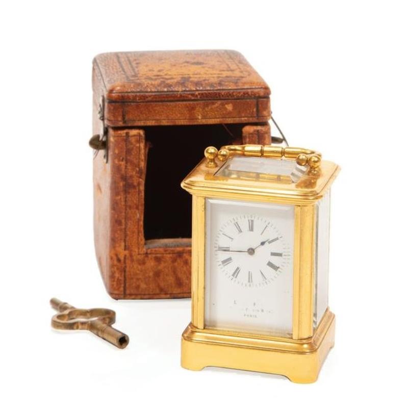 Diminutive French Brass Carriage Clock with Case