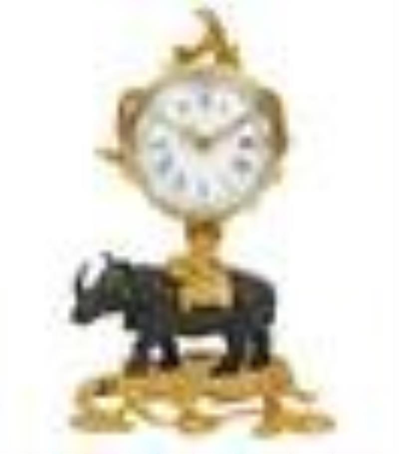 French Bronze Table Top Rhinoceros Clock 20th Ct.