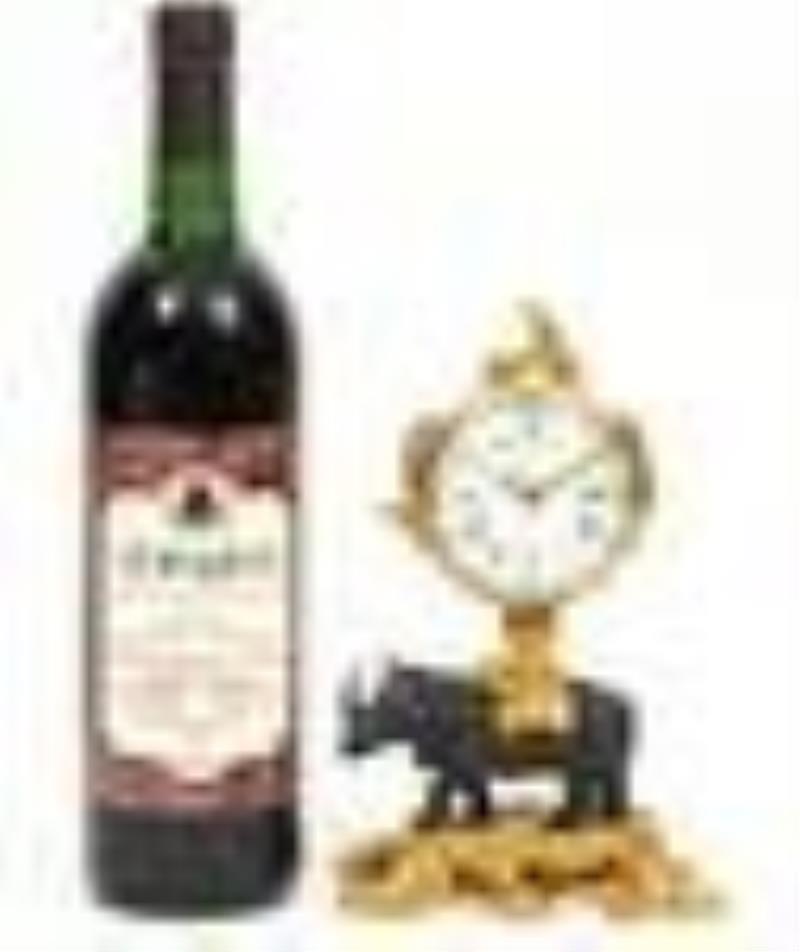 French Bronze Table Top Rhinoceros Clock 20th Ct.