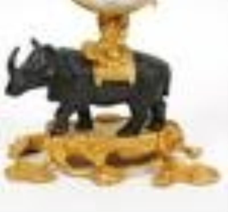 French Bronze Table Top Rhinoceros Clock 20th Ct.