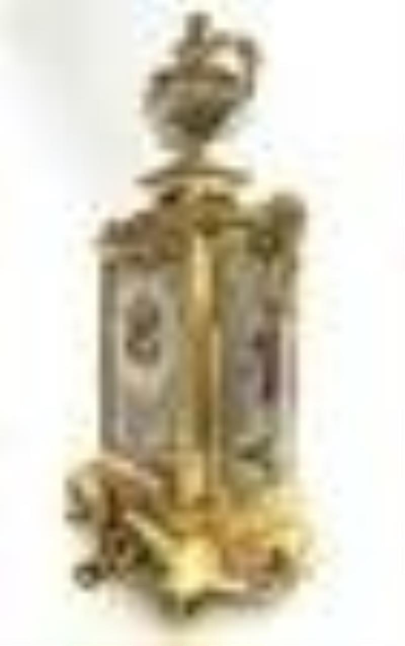 19th C. French Chinoiserie Bronze & Porcelain Clock Set