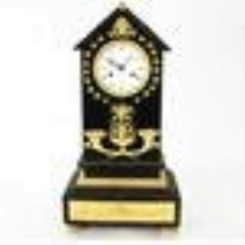 French Empire Bronze & Marble Mantel Clock