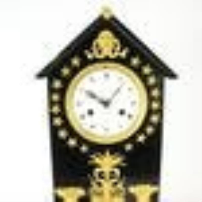 French Empire Bronze & Marble Mantel Clock