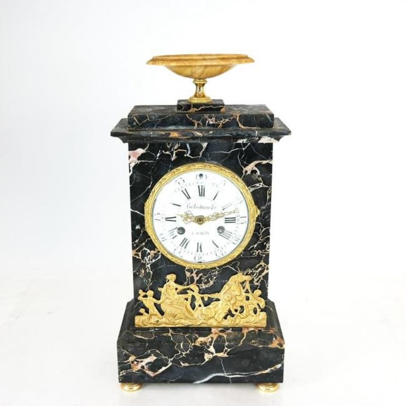 19th C. French Bronze Mounted Black Marble Clock