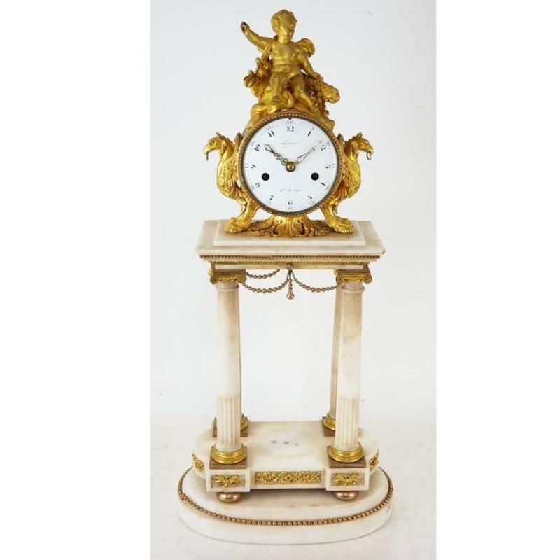 Louis XVI Bronze & Marble Mantel Clock