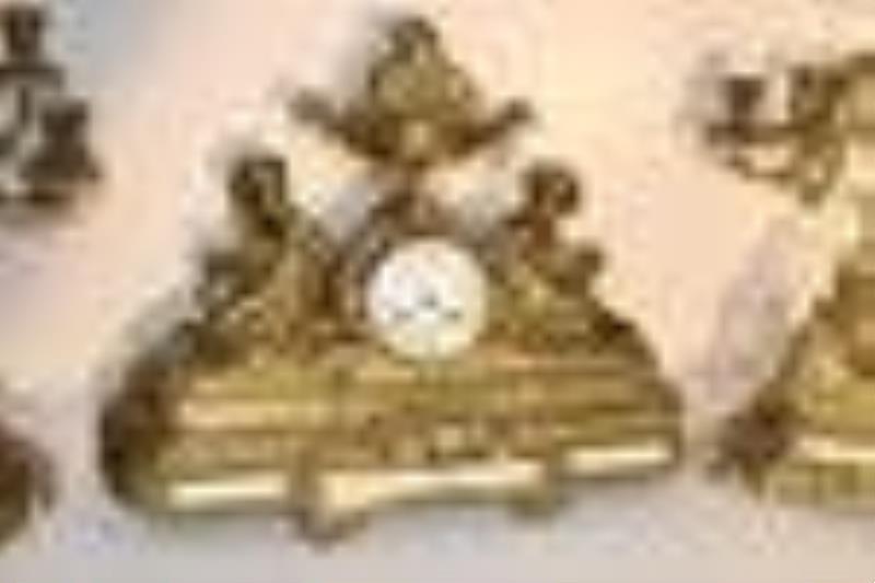 Large French Bronze 3 Piece Clock Set with Children and