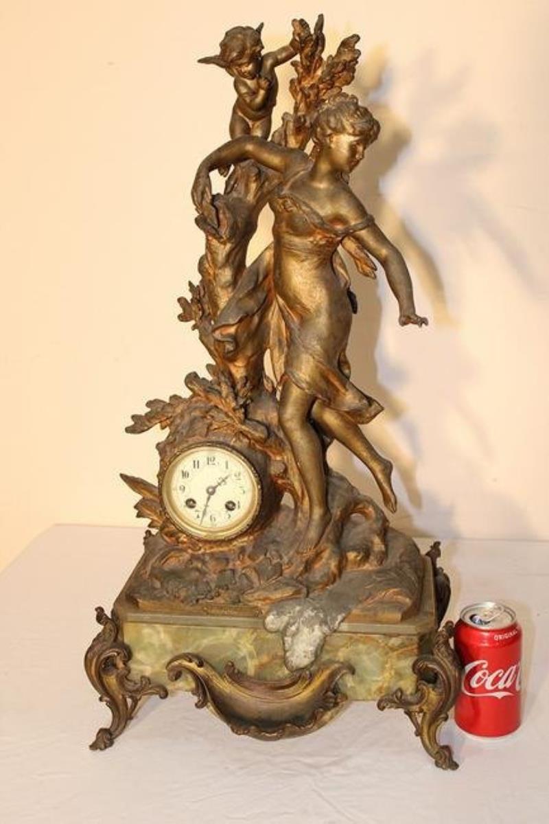 27” Figural Mantel Clock with Nouveau Lady and Cupids