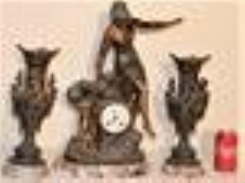 Large 3 Piece French Clock Set by Moreau