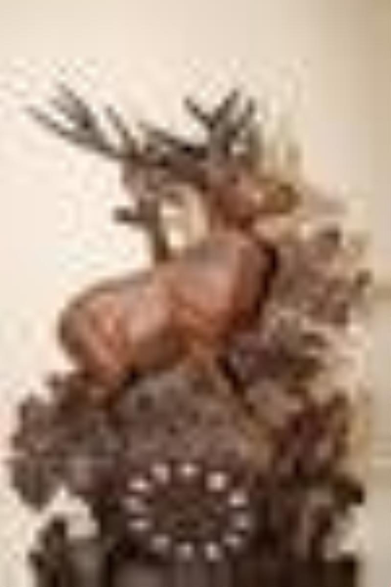 Heavily Carved Monumental Black Forrest Mantel Clock