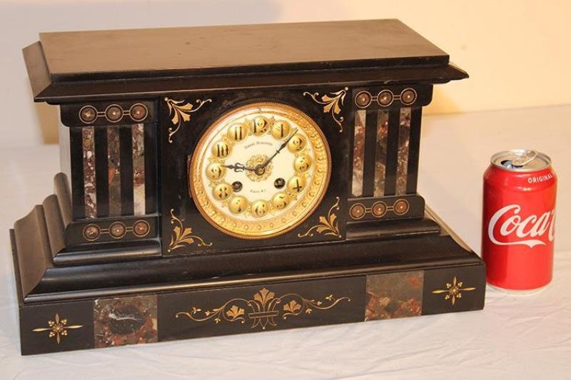 Real Nice Marble Mantel Clock with 3 Tone Marble Gold