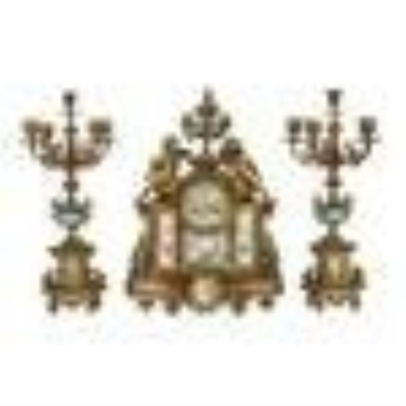 19th Cent. Sevres Porcelain & Bronze Clock Set