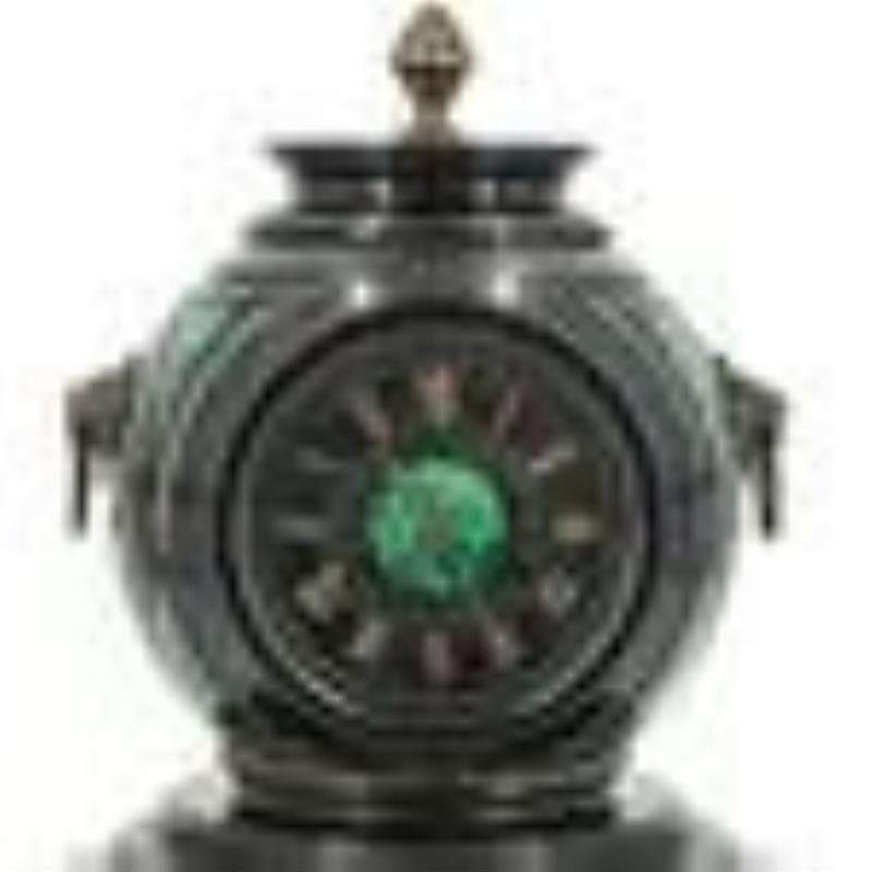 French Black Slate & Malachite Clock