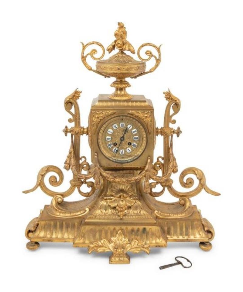 A Louis XVI Style Gilt Bronze Mantel Clock