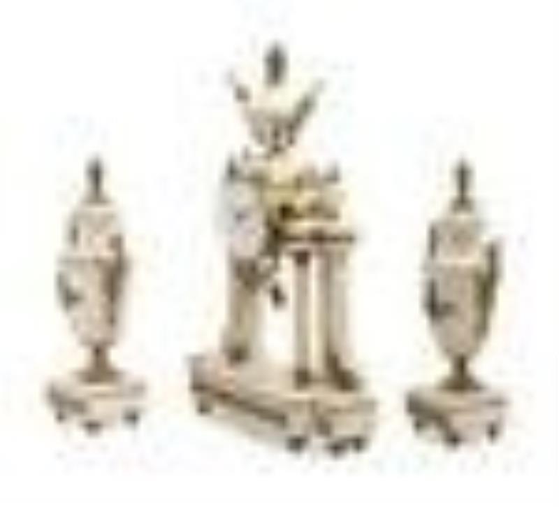 A French Gilt Metal Mounted Marble Three-Piece Clock