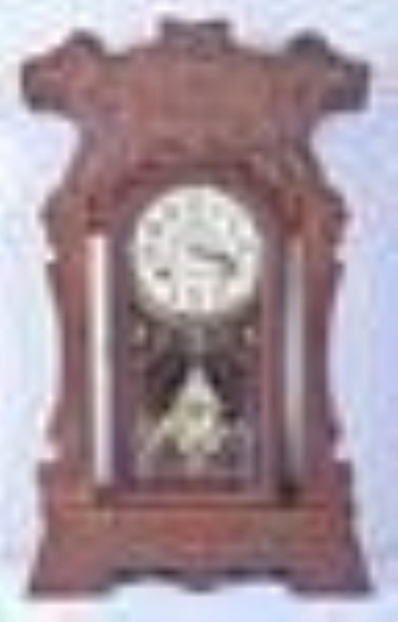 New Haven Clock Co Oak Gingerbread Shelf Clock