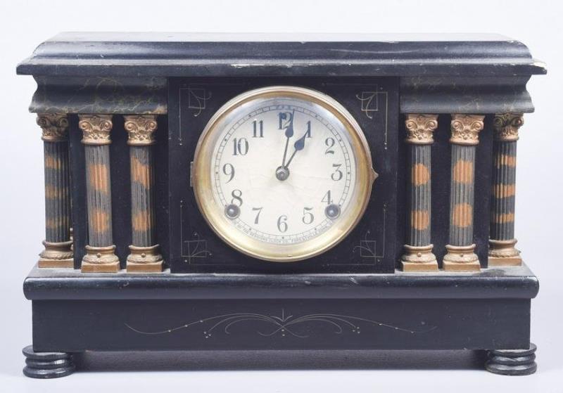 Sessions black painted wood mantle clock