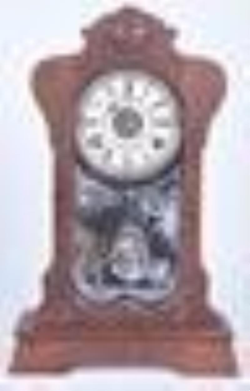 Walnut Victorian Mantle Clock w/incised carving