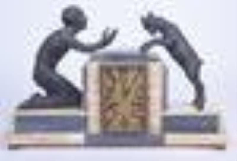 Banded black & caramel agate French figural shelf clock