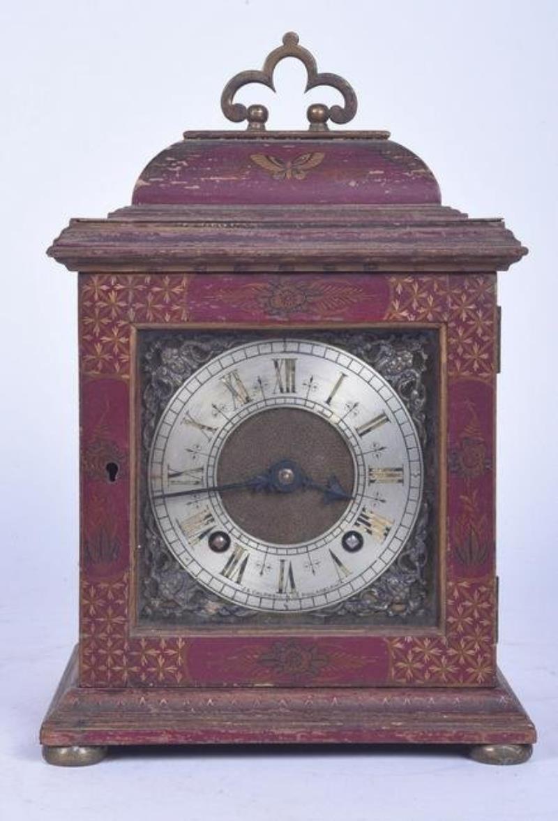 English Lacquer Decorated Bracket Clock