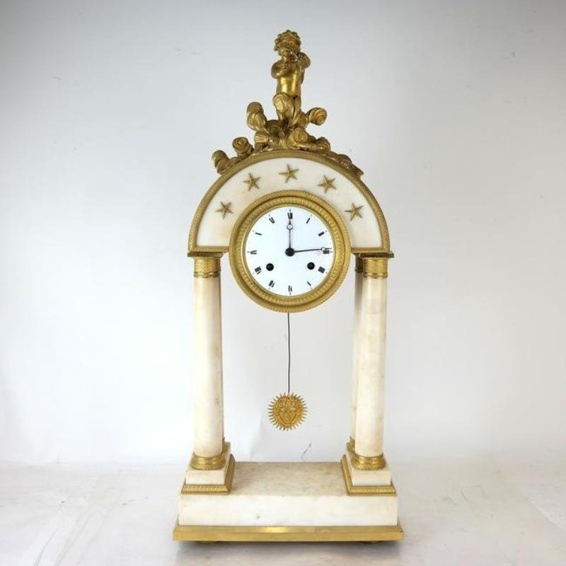 French Empire Style Bronze & Marble Clock