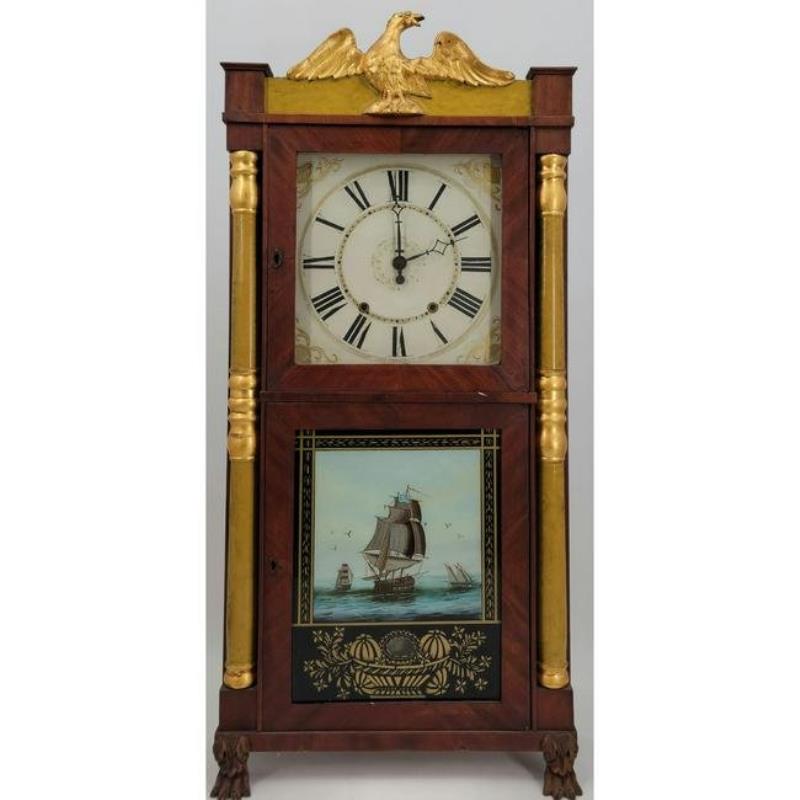 Shelf Clock Ca 1820 Carved Eagle & Seascape Claw Feet