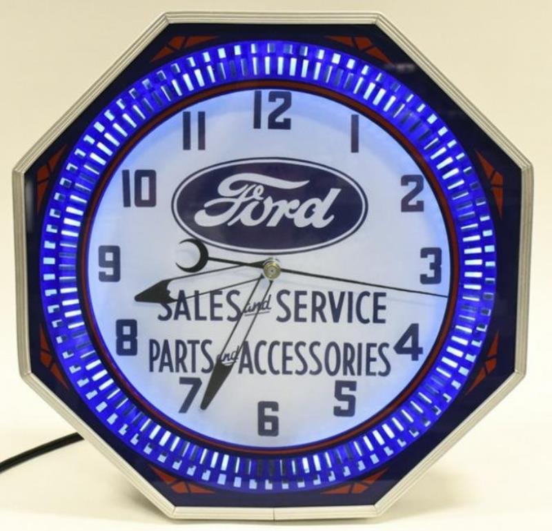 Ford Sales Service Dealership Neon Spinner Clock