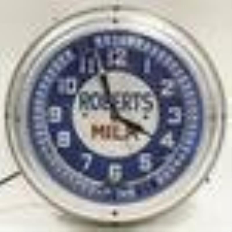 Vtg 15\\\” Roberts Milk Neon Clock w/ Delayed Spinner