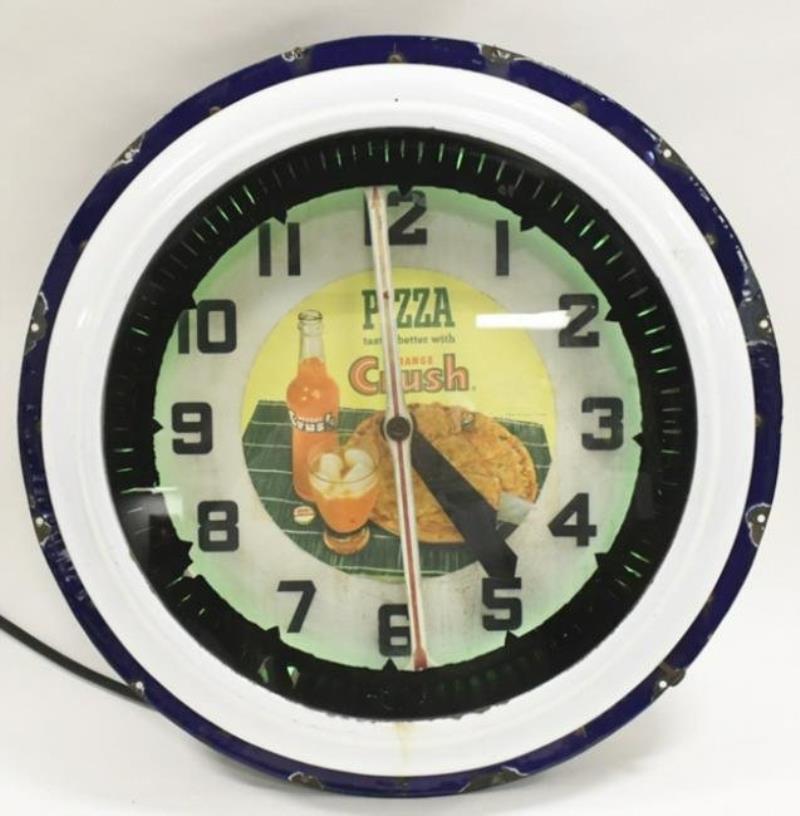 Vintage 22\\\” Neon Adv Spinner Clock w/ Crush Ad