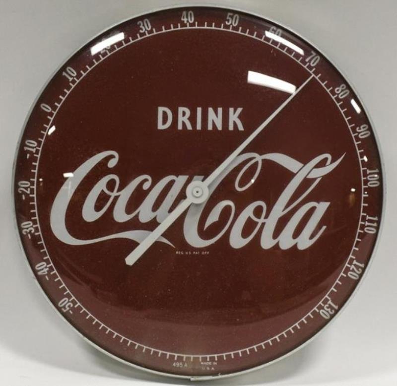 Vintage Coca-Cola Glass Adv Clock Face Thermometer