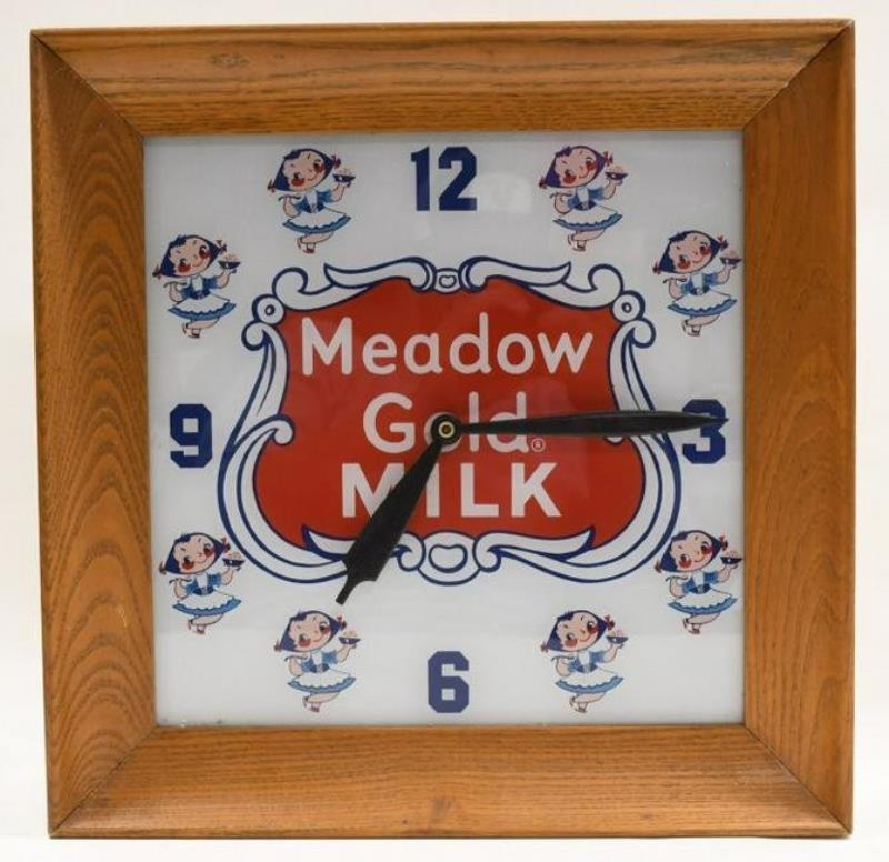 Vintage Meadow Gold Milk Lighted Advertising Clock