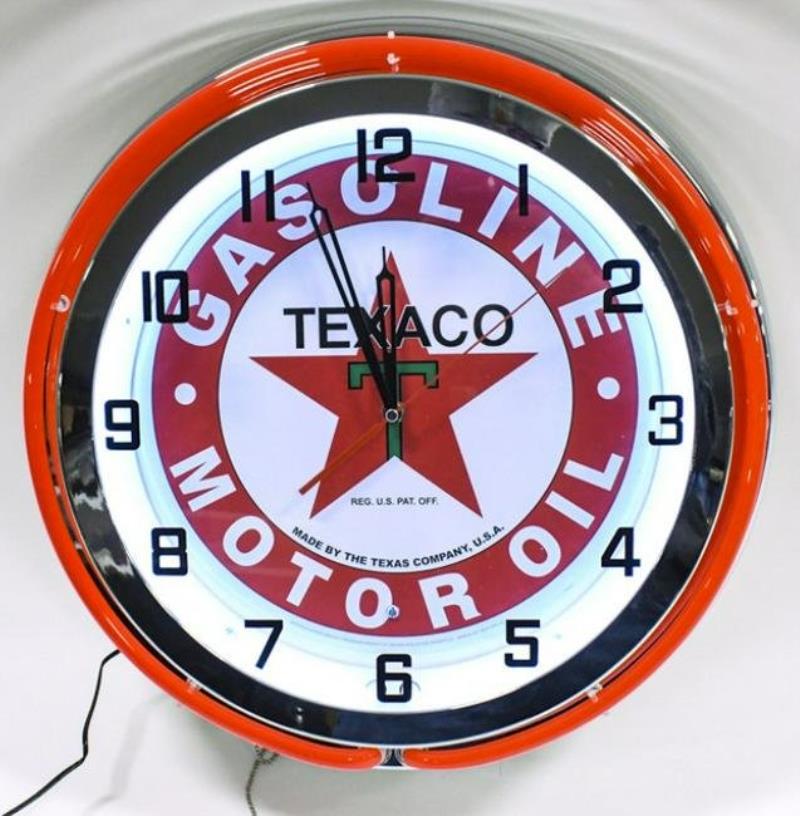 Modern Texaco Gasoline & Motor Oil Neon Clock