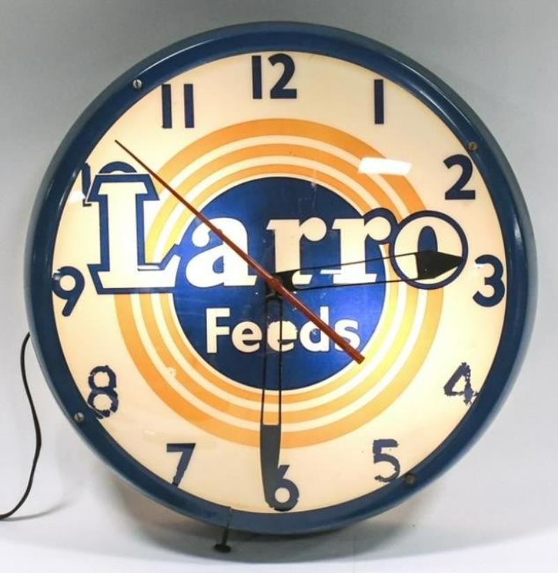 Vintage Larro Feeds Lighted Advertising Clock