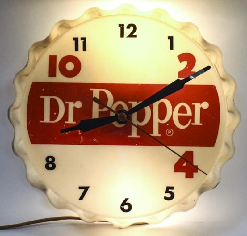 Vintage Dr. Pepper Bottle Cap Plastic Adv Clock
